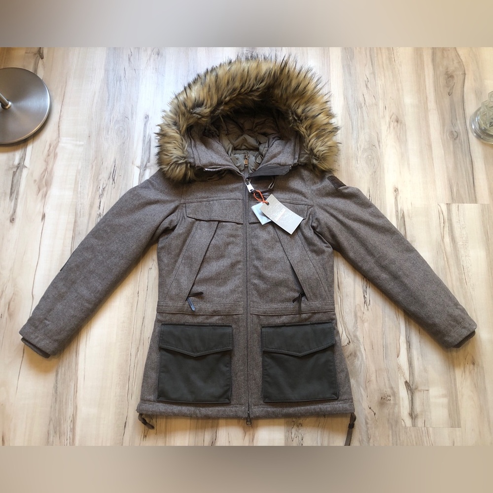 Napapijri Skidoo Open Women's S Wool Blend Faux Fur Hood Parka NWT N0Y9J4